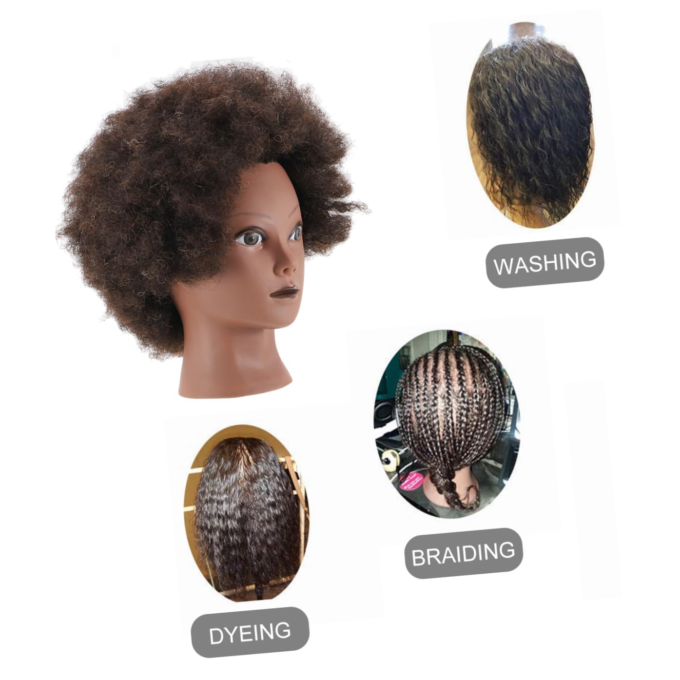 Afro Übungskopf für Friseursalon und Barbier Schwarz