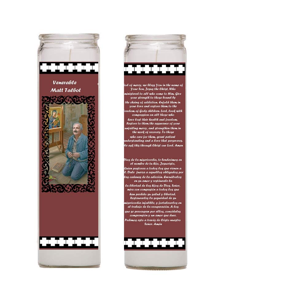 Venerable Matt Talbot Patron of Those Afflicted with Alcoholism Set of 2 Candles and a Blessed Silver Oxidized Lapel Pin