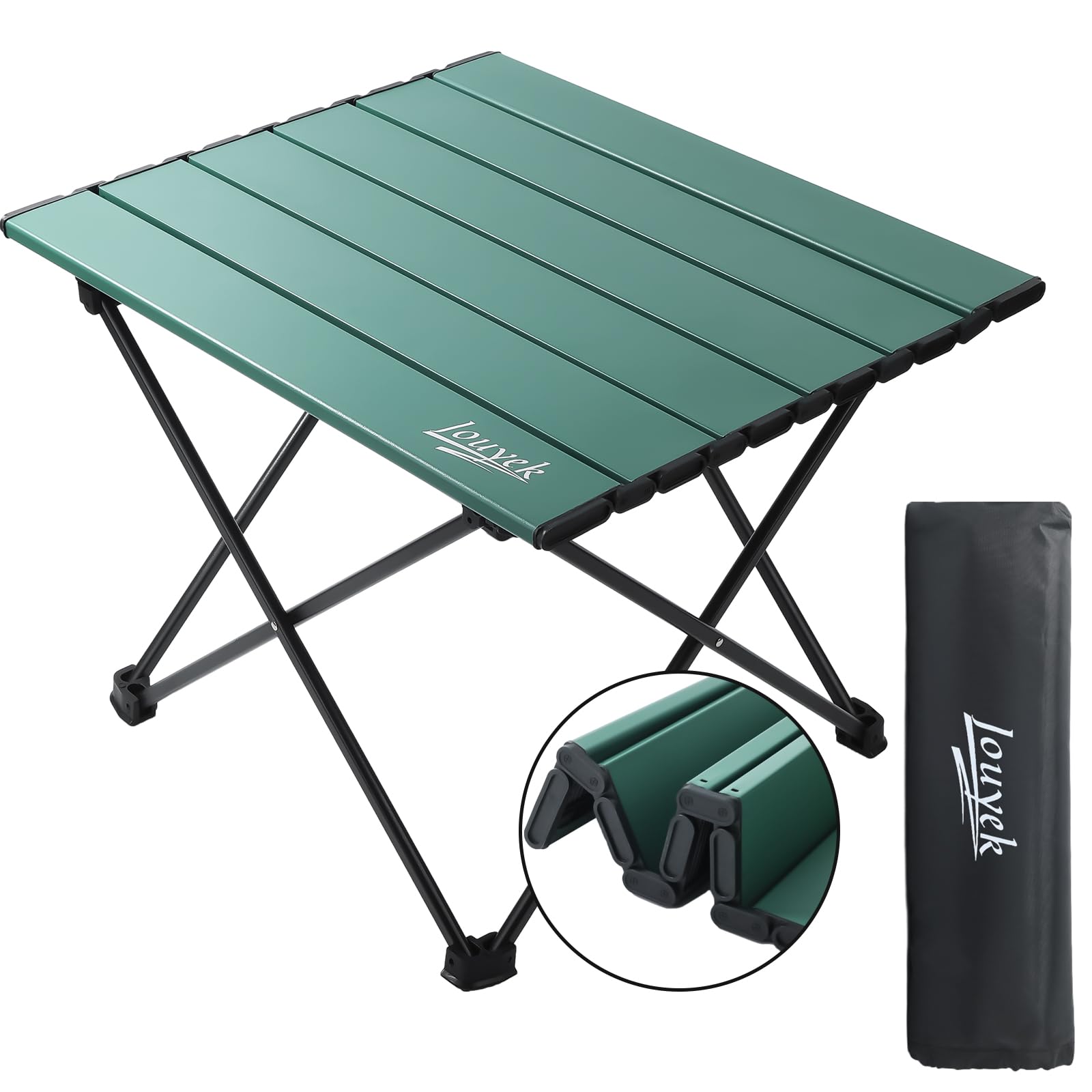 Photo 1 of JOUYEK Small Camping Table, Ultralight Aluminum Folding Table with Carrying Bag, Portable & Lightweight Camping Side Table for Outdoor Camping, Picnic, Beach and Fishing, Green