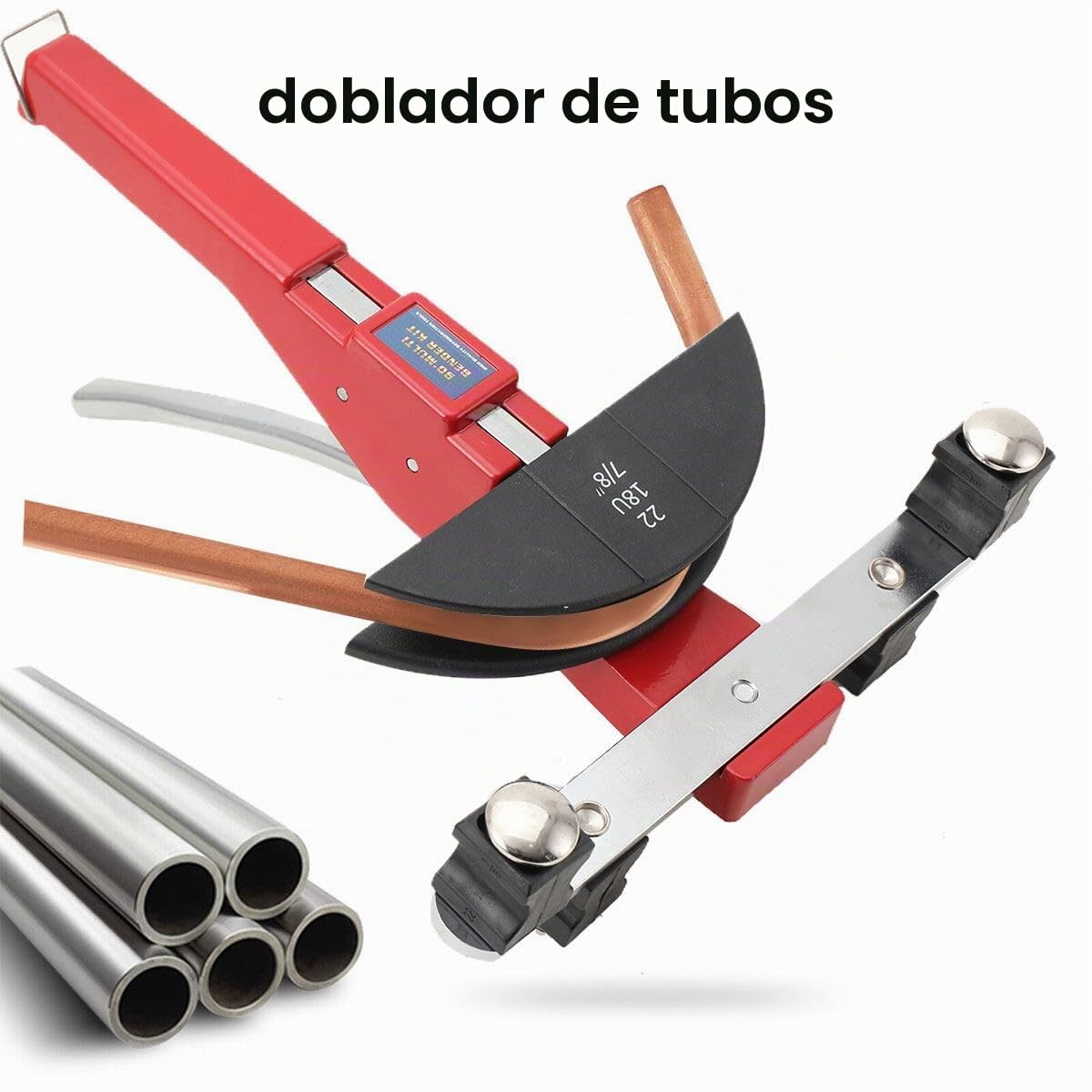 Maquina de Doblar Tubo Multicapa, Dobladora de Tubos Manual 6-22mm Curvdora de Tubos Hasta 90°, Curvadora de Mano para Tubos con Cortatubos y 7 Troqueles de Alta Resistencia