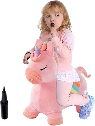 XIRONGTU Peluche de caballo inflable de unicornio para niños pequeños, tolva de unicornio rosa, caballo saltador, animales hinchables para