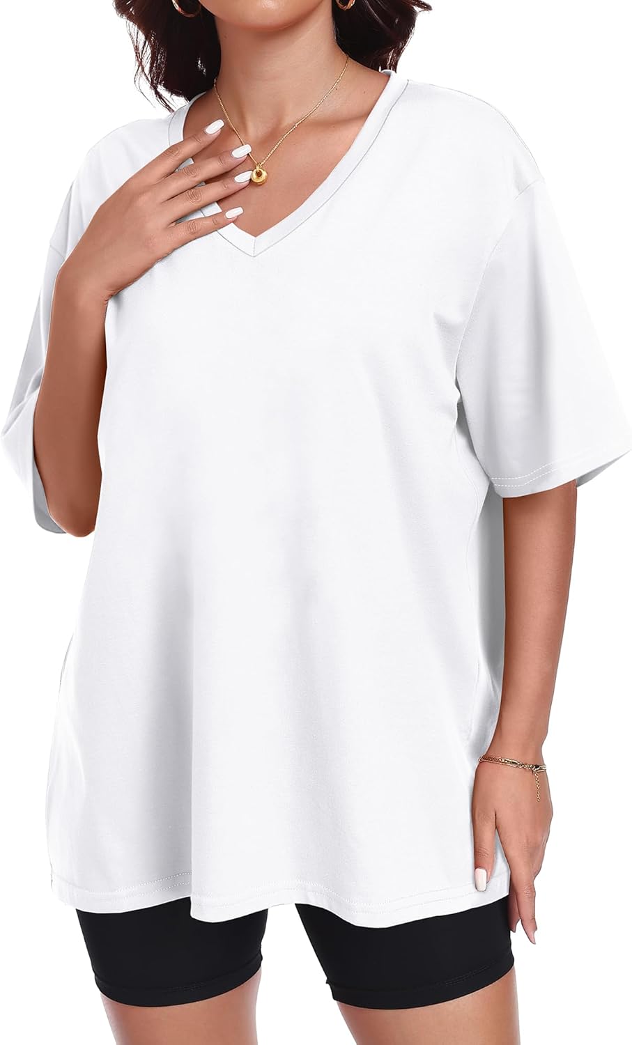 ADOREJOY Oversized Tshirts for Women V Neck Summer Graphic Tees Casual Short Sleeve Loose Tops - Image 5