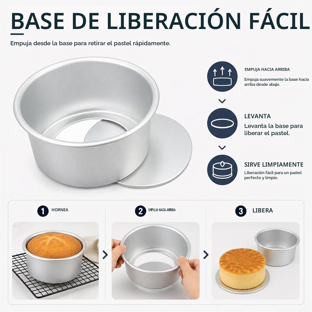 6 Piezas Moldes Reposteria Aluminio Anodizado 10/13/15/18/20/25 cm | Redondo Molde para Pastel con Base Extraíble, Molde Bizcocho Alu Anodizado para Capas de Tarta, Argento