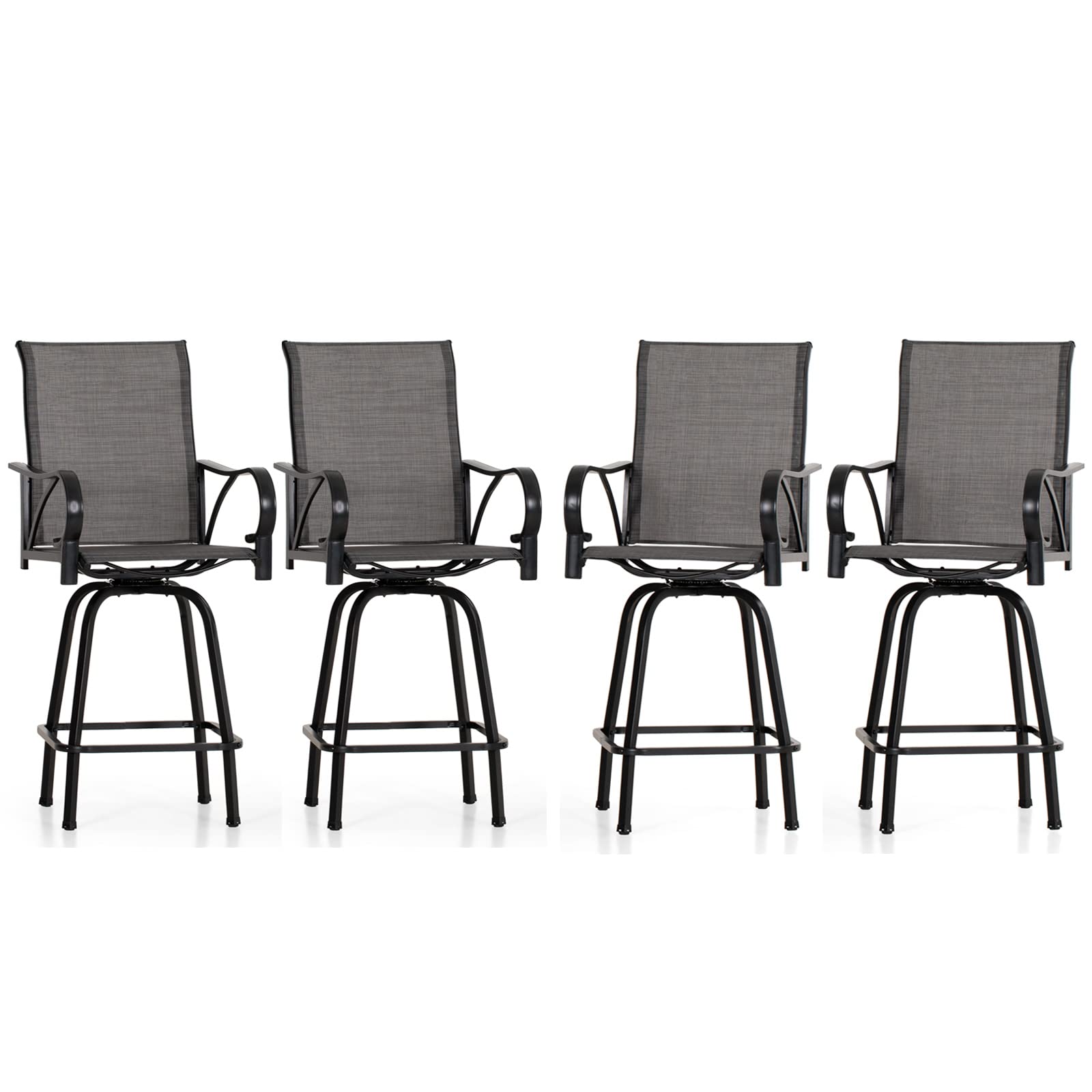 PHI VILLA Outdoor Bar Stools 360°Swivel Set of 4,Tall Patio Chairs
