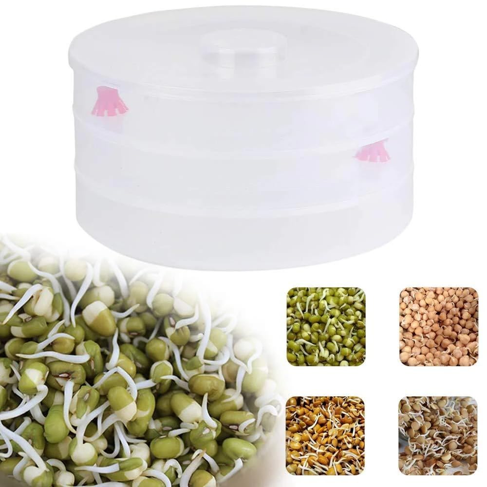 Seed Sprouter Container, Clear Plastic, 2-Layer Stackable, Bean Sprout Growing Tray with Lid-picture-14