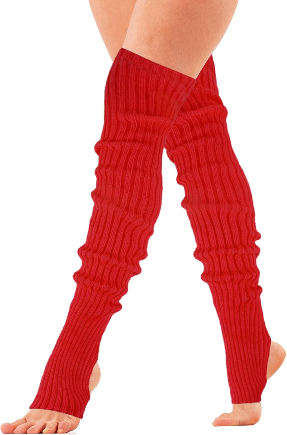 Women Long Knitted Stirrup Leg Warmers Over Knee High Neon Ribbed Leg Warmers for 80s Party Dance Sports - Image 2