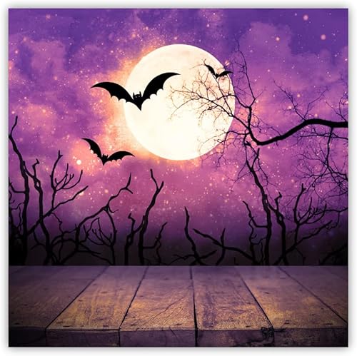 Miniatura 4 de Leowefowa Telón de fondo para fotografía de Halloween, cielo brumoso, árbol muerto, árbol muerto, decoración de luna redonda, fondo de 10 x 10 pies