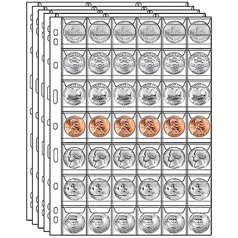 MUQING 840 Pockets Coin Pages, 20 Sheets Pocket Inserts Collecting Sleeves for Coin, Coin Collection Storage Supplies, Coin Collection Pocket Pages for Penny, Nickel, Dime, Cent, Quarter (42 Pockets) Cover