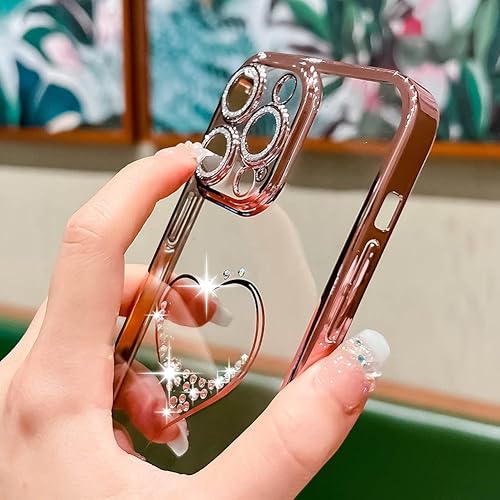Miniatura 6 de KERZZIL Bling Glitter Heart - Funda compatible con iPhone 12 Pro Max, bonito protector de cámara completo brillante para mujer, diseño de fundas