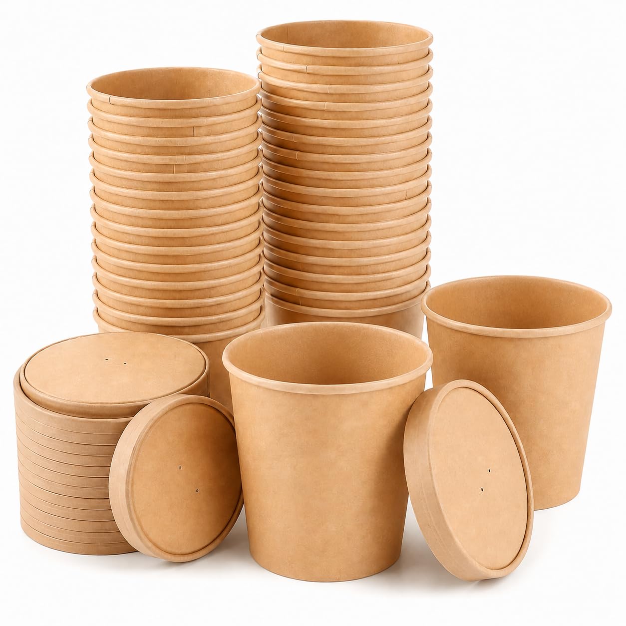 Bicchieri di Carta da 780 ml (26 oz) con Coperchio - Set da 50 Bicchieri Usa e Getta per Zuppa
