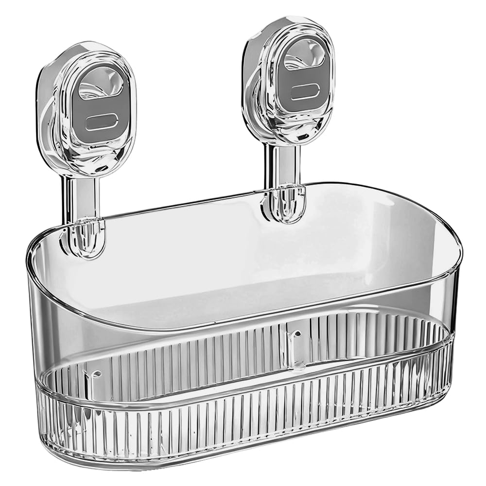 ROWPOZ No-Drill Bathroom Suction Storage Box Large Capacity Strong Load-Bearing Suction Cup Storage Rack Storage Holder Shower Shelf