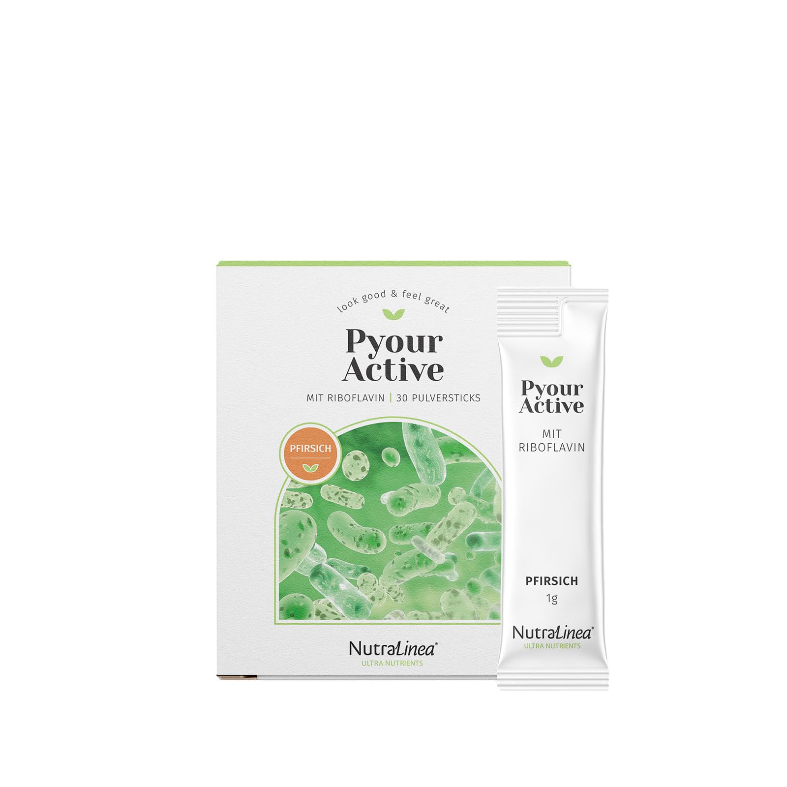 Pyour Active, Pulversticks mit aktiven Darmbakterien und Vitaminen, 30 Sticks, Pfirsich