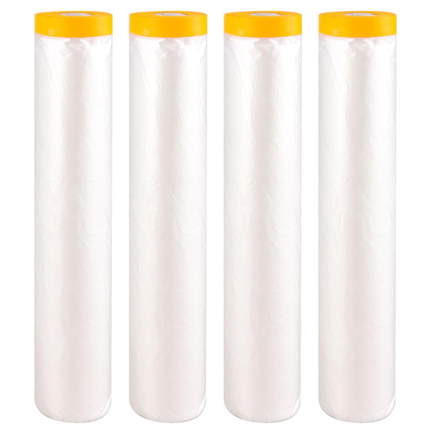 4 Rolls 8.8 x 65 Feet Painters Plastic Sheeting, Pre-Taped Masking Film, Clear Drop Cloth for Painting, Automotive Covering and Appliance Protection