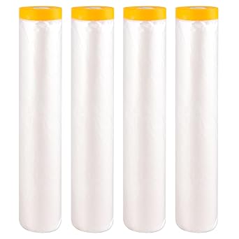 4 Rolls 8.8 x 65 Feet Painters Plastic Sheeting, Pre-Taped Masking Film, Clear Drop Cloth for Painting, Automotive Covering and Appliance Protection