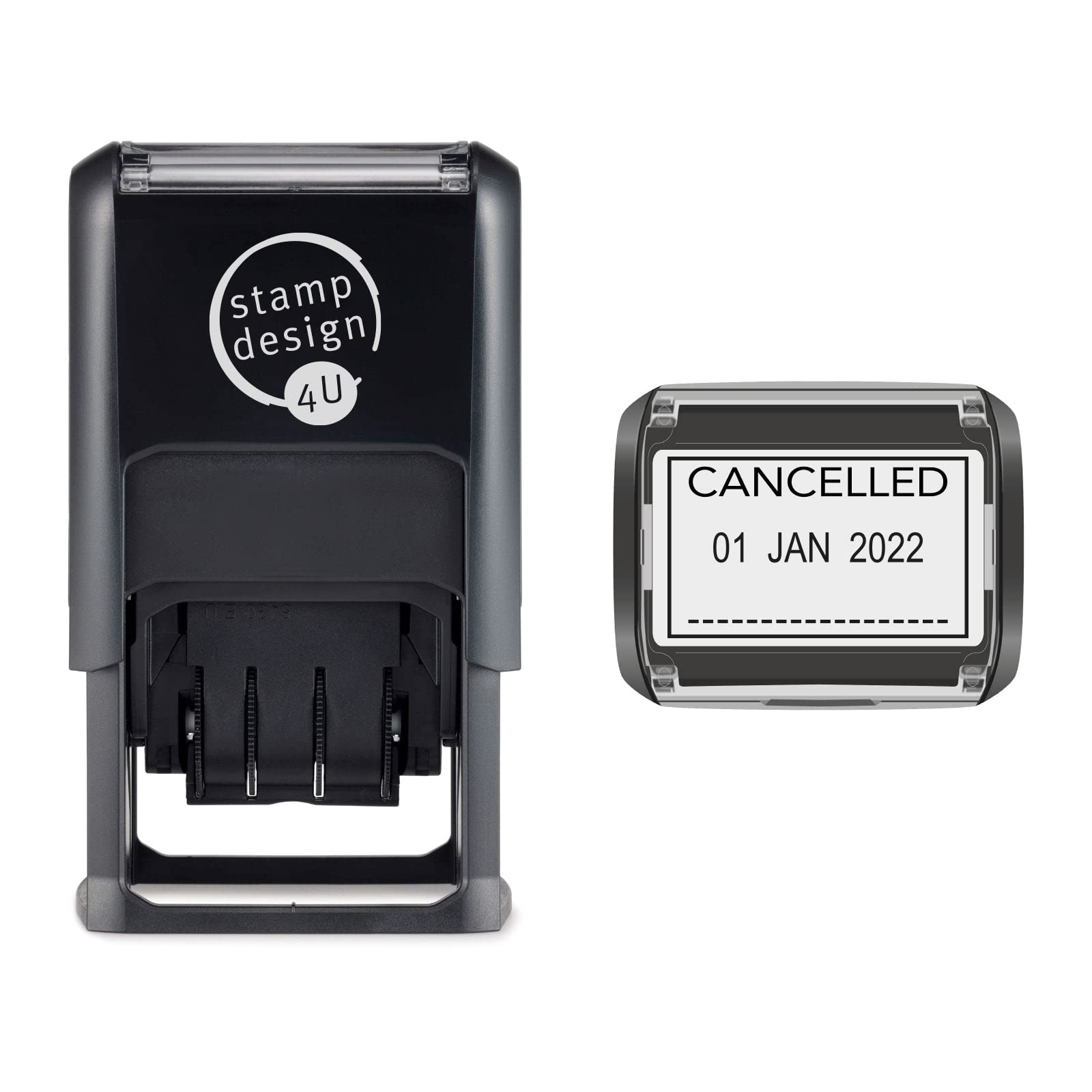 SD4U Word and Date Stamp Self Inking - Cancelled and Changeable Date in Black Ink