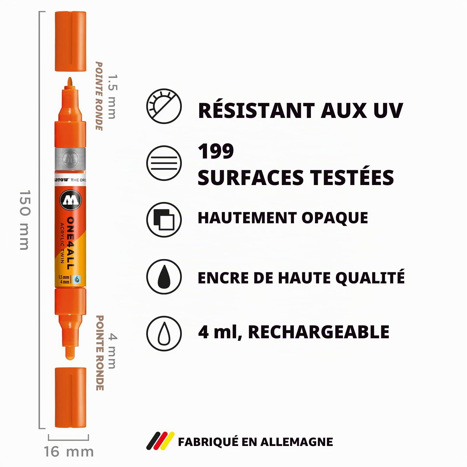 Molotow One4All Lot de 6 marqueurs acryliques Twin Violet (épaisseur de trait 1,5 et 4,0 mm, fort pouvoir couvrant et permanent, séchage rapide, rechargeables, pour presque toutes les surfaces)