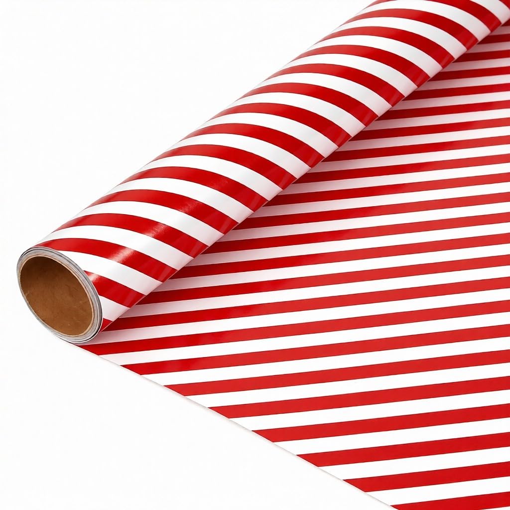 komforbaa Red Stripes Wrapping Paper Roll, Mini Roll for Wedding, Bridal Shower, Graduation, Mother’s Day, Anniversary, Birthday, Party, 17In×10Ft (43cm×3m)