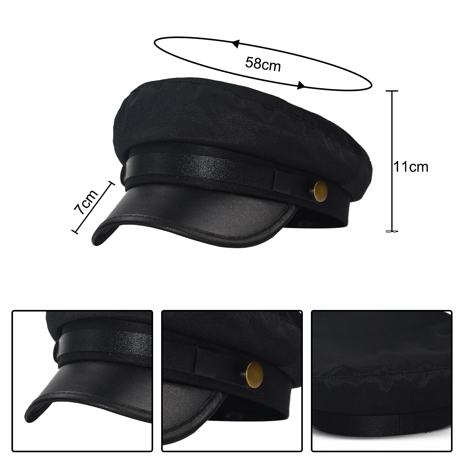 Bohue Retro Flat Top Cap Vintage Newsboy Cap Taxi Driver Theme Hat for Driver Costume Supplies (Black) - Image 2