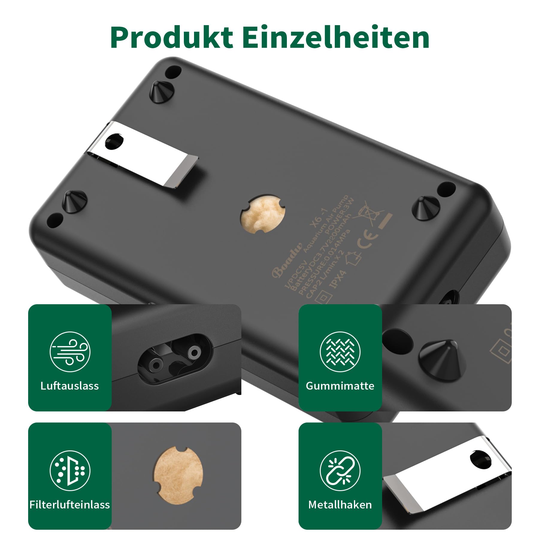 Pompe à air pour Aquarium - Pompe à oxygène Rechargeable avec Batterie de 2200 mAh ou 4400 mAh - pour la pêche en Plein air et Les coupures de Courant - Mini Accessoire d'aquarium avec Pierre à