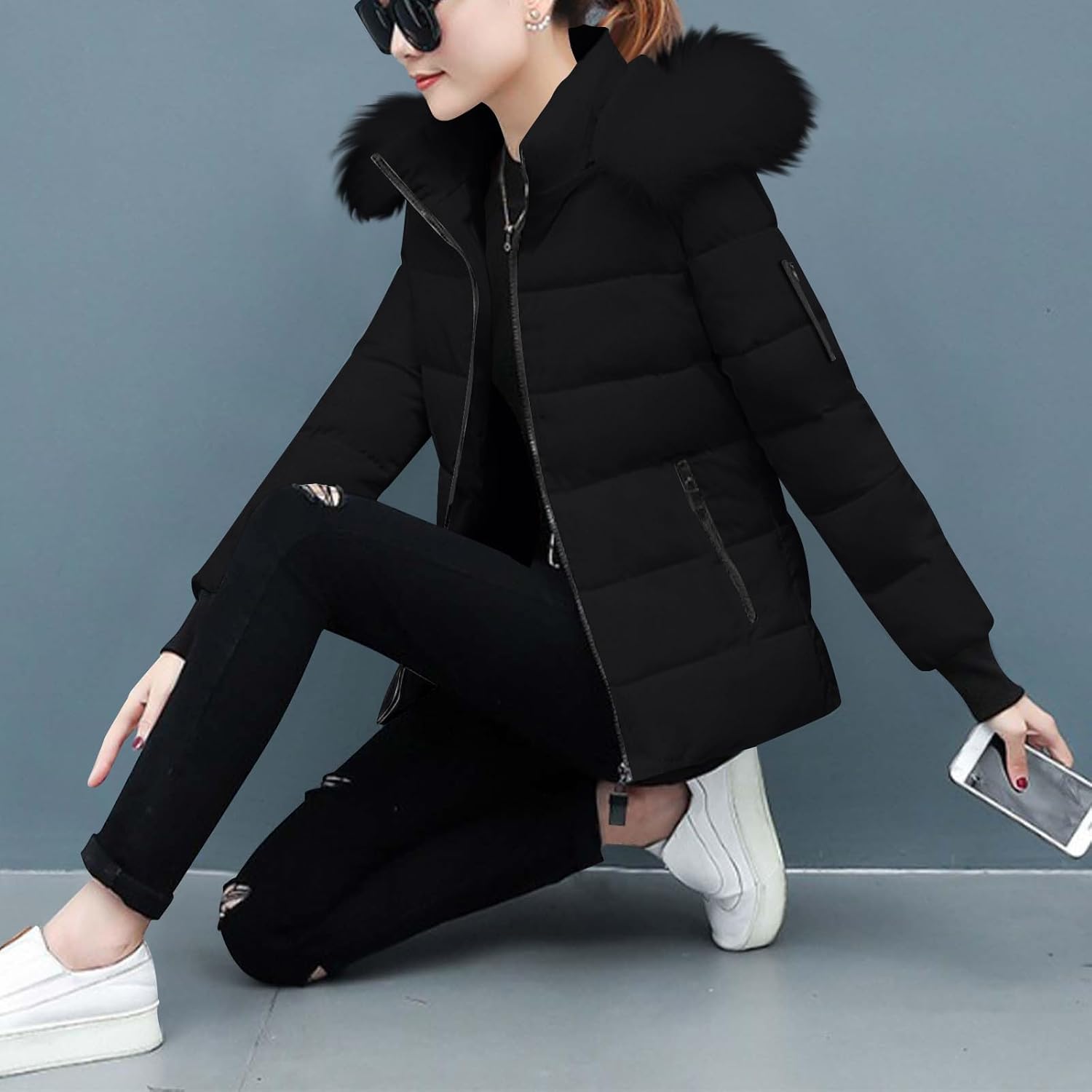 Womens Winter Coats Quilted Thicken Warm Puffer Ski Jacket Faux Fur Lined Hooded Waterproof Outdoor Comfy Down Jackets