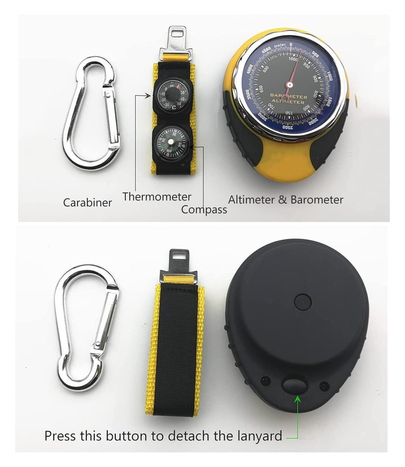 Stazione meteorologica analogica portatile 4 in 1 con altimetro, barometro, termometro, bussola, strumento di sopravvivenza tascabile senza batteria per escursionismo, alpinismo, campeggio, viaggi