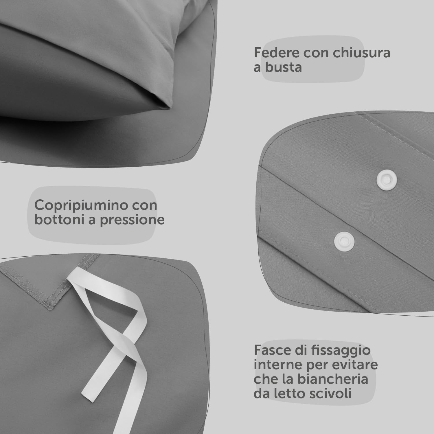 Blumtal Copripiumino Singolo 155x200 e Federa 50x80 - Set di Lenzuola in microfibra extra morbida certificata Oeko-Tex, Set Copripiumino Singolo con 1 Federa - 2 pezzi - Grigio