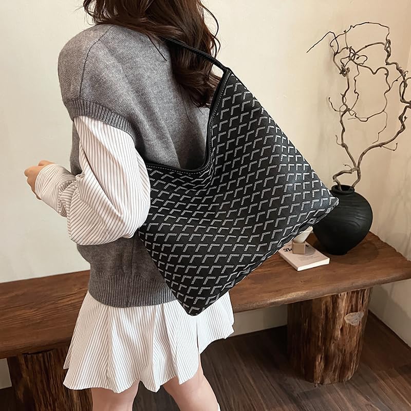 women's shoulder handbags Elegant Hobo Bag Large Purse Geometric pattern Tote Bag Brown color blocking Plaid handbag - Image 2