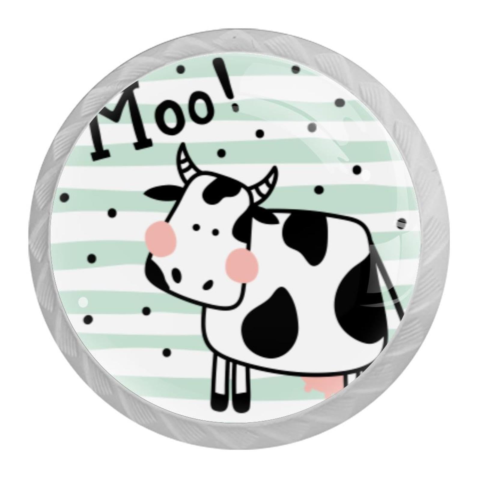 Tqmspg 4 Pieces Drawer Pulls Cute Cow Door Knobs Dresser Handles for Kitchen Wardrobe Cupboard Hardware Furniture