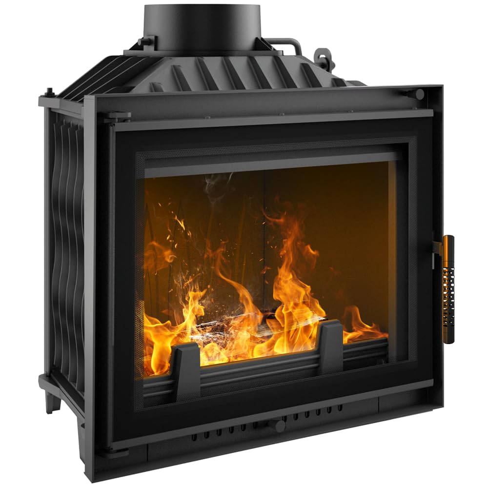KRATKI Caminetto a legna in ghisa ANTEK 12 kW - Vetro ceramico autopulente resistente fino a 660°C, Spessore 8 mm - Cassetto cenere, parascintille e regolazione aria manuale - certificato Ecodesign