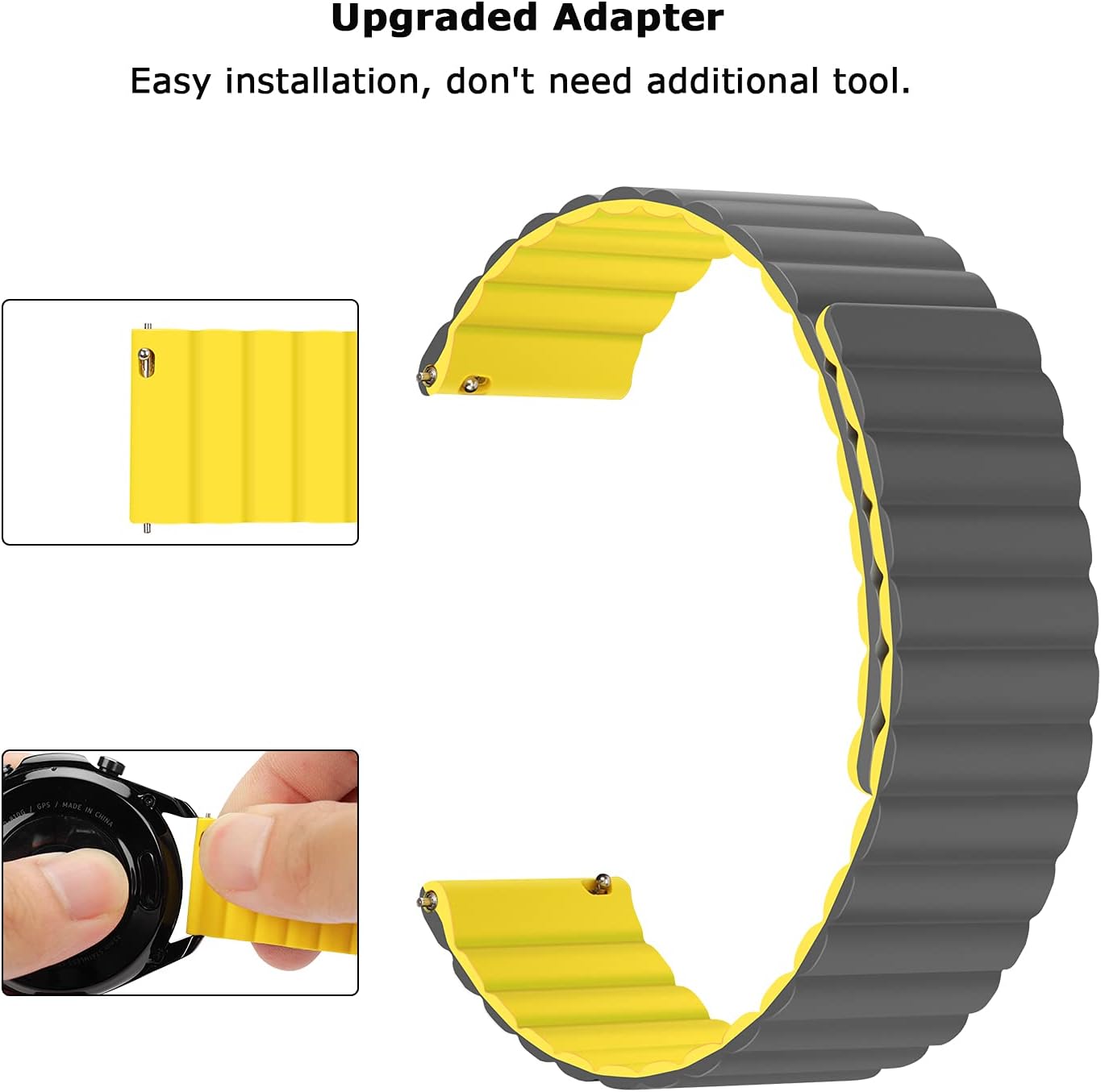Tasikar 22mm Bands Compatible with Samsung Galaxy Watch 3 45mm Band, Silicone Magnetic Clasp [Double Sided Wearable] Replacement Bracelet Strap for 46mm, Yellow-gray - Image 4