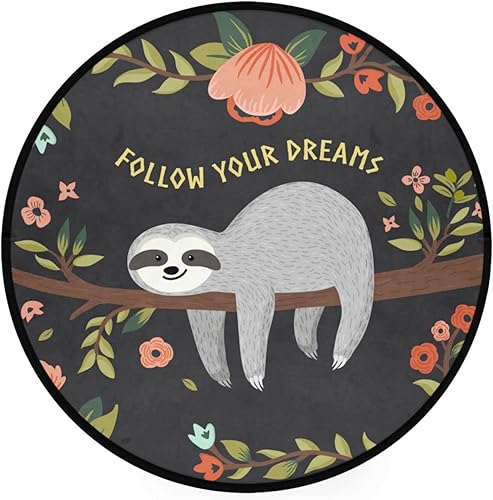 Miniatura 1 de Vdsrup Tapete redondo con diseño de perezoso en el árbol, diseño de dibujos animados de animales, redondo, lavable, antideslizante, para sala de