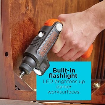 BLACK+DECKER Cordless Screwdriver with LED Light 4V MAX, Electric Screwdriver with 2 Pcs Bit Set (BDCSFL20C)