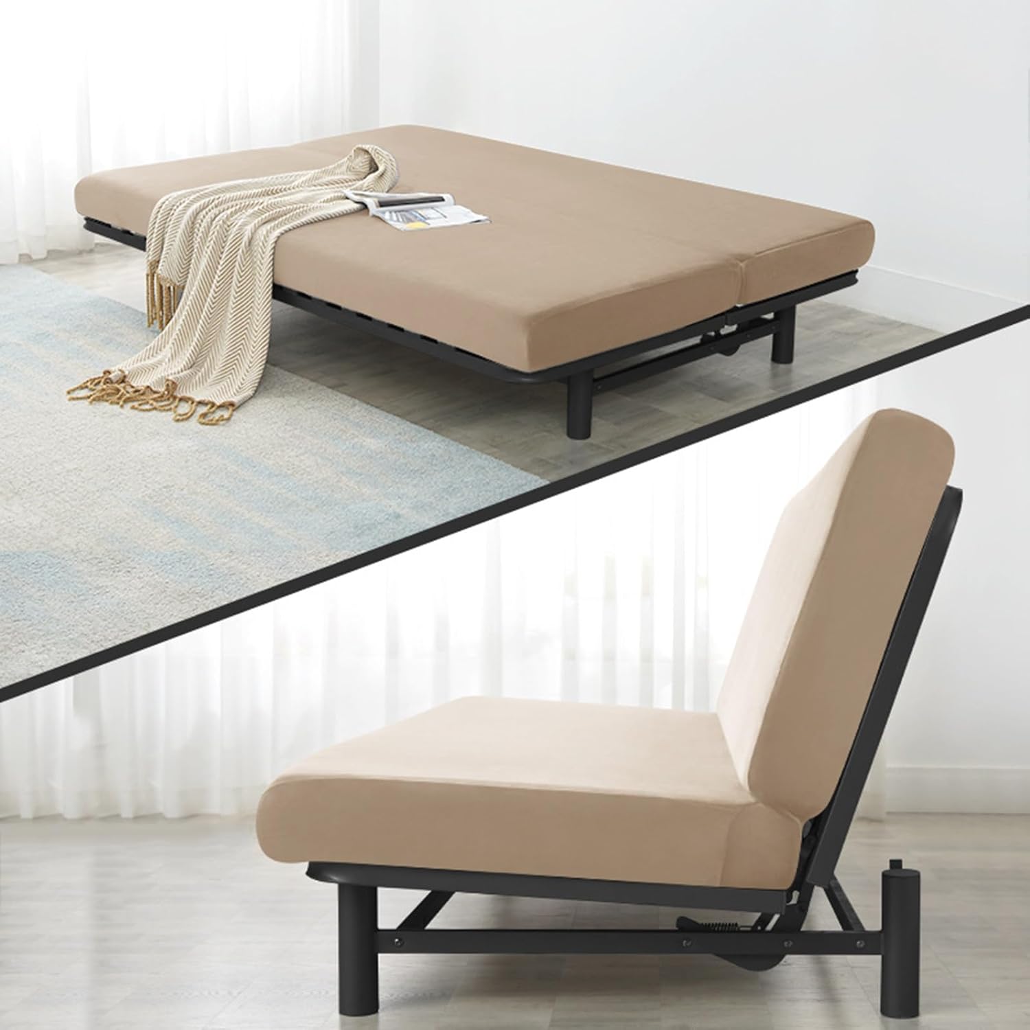 Velvet Armless Futon Cover 3/2 Seater Stretch Sofa Bed Slipcover, All-Inclusive Armless Sofa Covers Slipcovers, Anti-Slip Futon Covers Slipcovers, Futon Cover Stretch Armless Sofa Bed,B