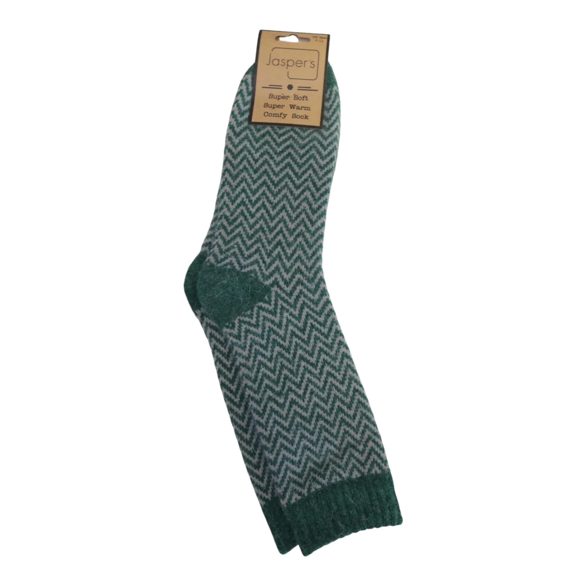 Jess & Lou Men's Socks - Super Cosy Herringbone Green