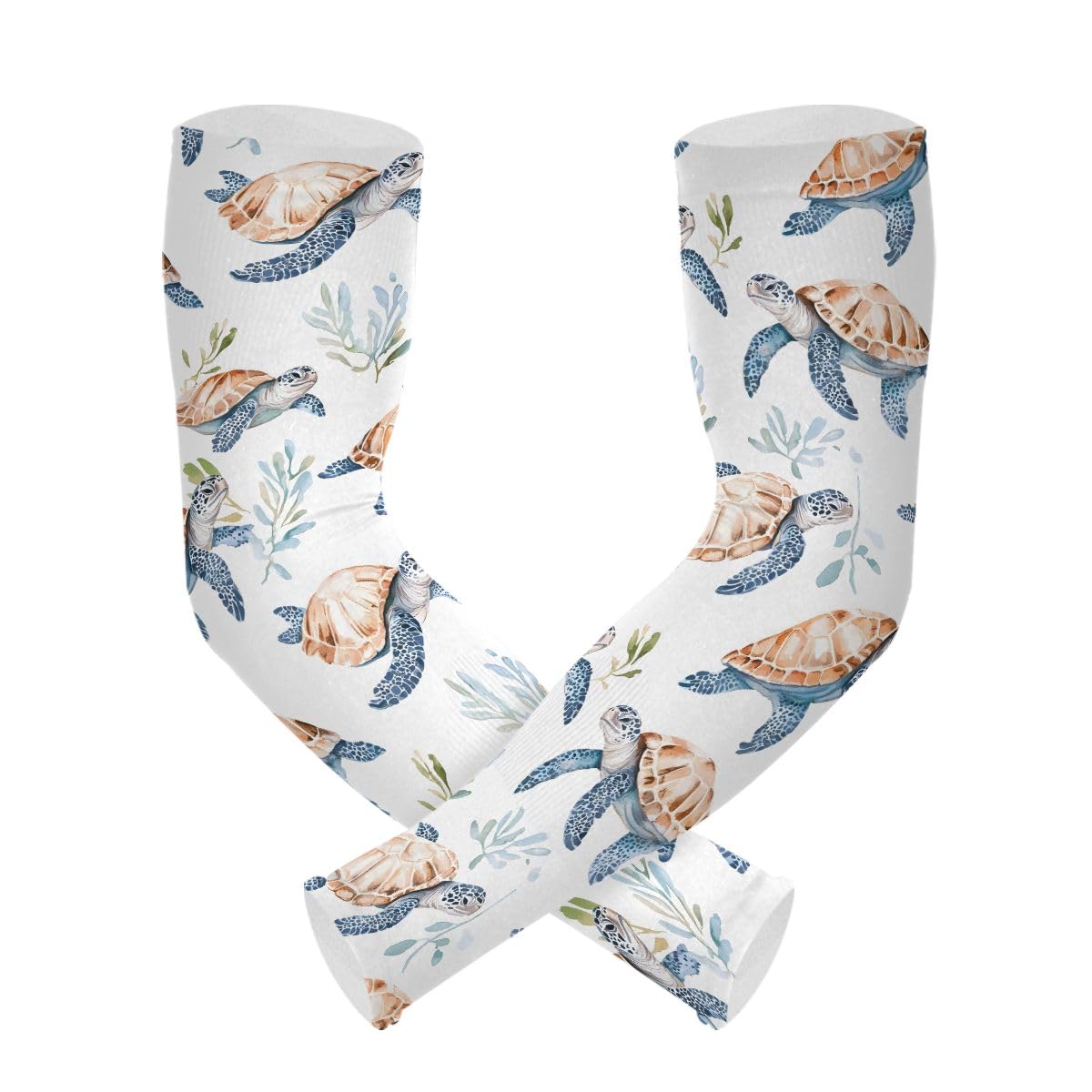 Cooling Arm Sleeves for Men Women UV Sun Protection Arm Covers Watercolor Sea Turtle Compression Sleeves Sports Football Golf Cycling