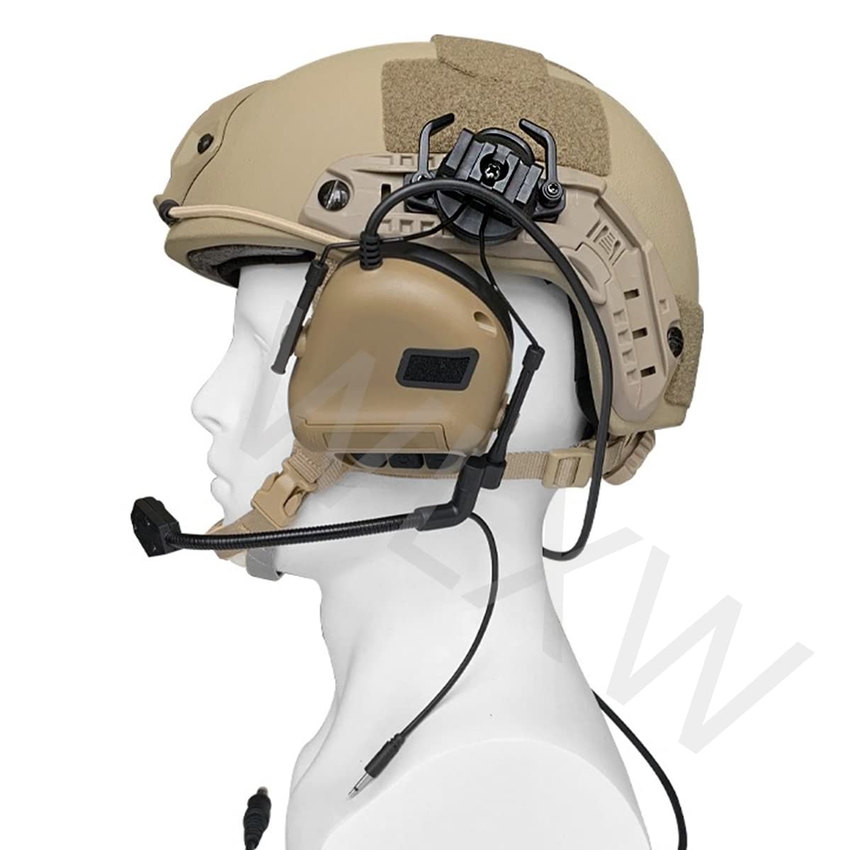 WLXW Casco Antiproiettile in Kevlar E Set di Cuffie Tattiche Regolabili, Casco Tattico Balistico di Livello 3 Leggero con Cuffie con Cancellazione del Rumore del Casco