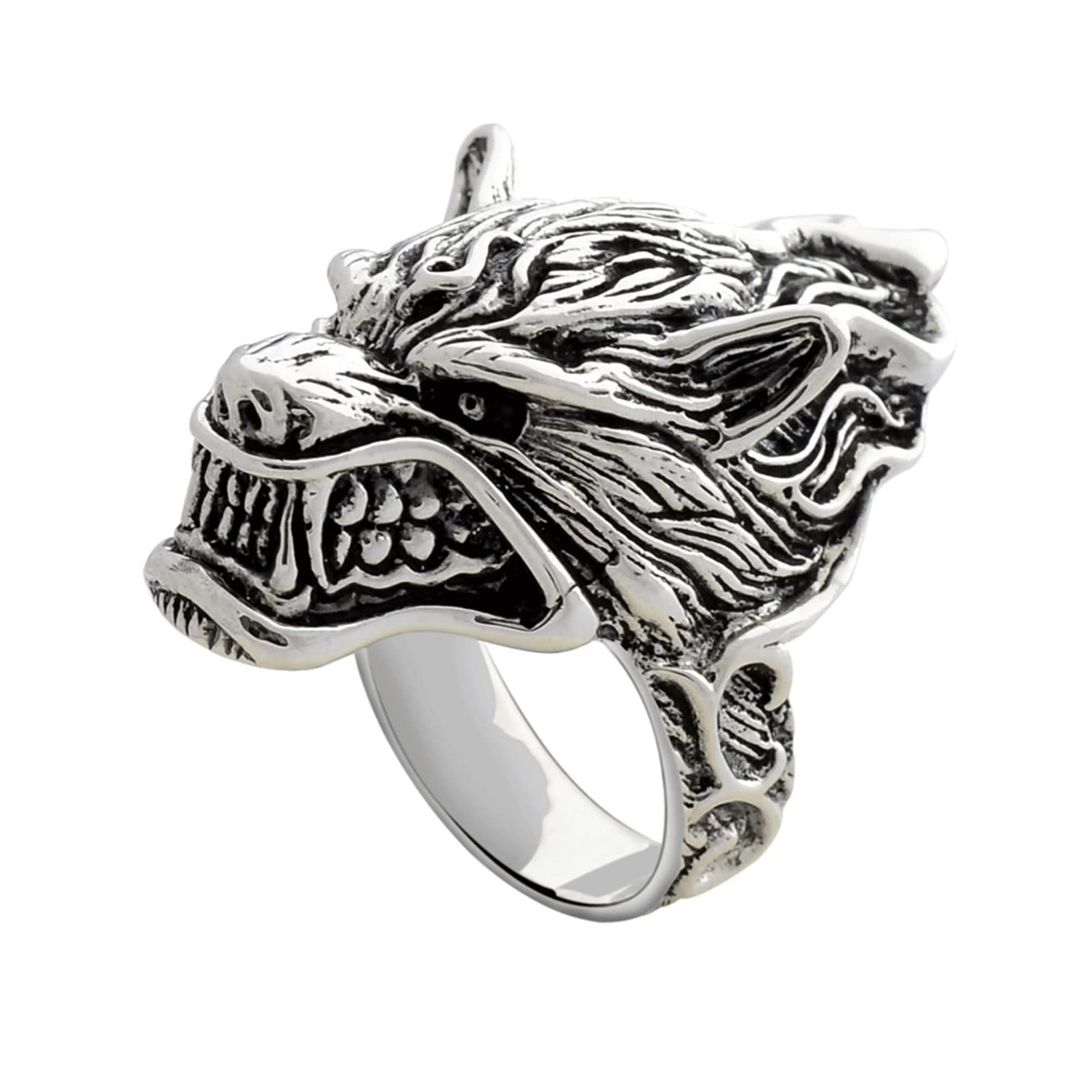 Gualiy Anillos de plata 925 para hombre, anillos de promesa masculinos, S925 de plata Punk Rock Wolf Head Anillo de boda tamaño O 1/2 - X 1/2, Sin piedras preciosas,