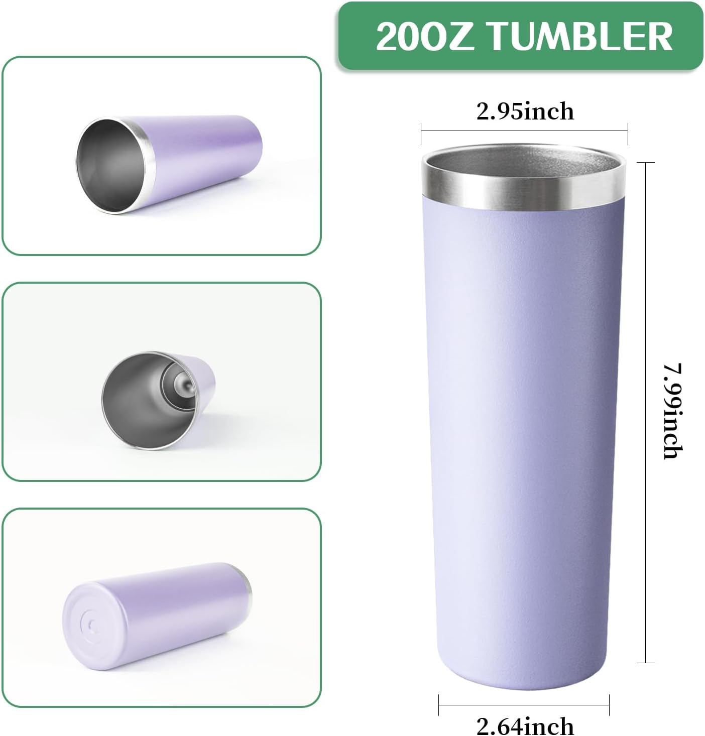 20 oz Skinny Tumbler with Lid and Straw,Stainless Steel Vacuum Insulated Tumbler Cup Double Wall Leak-proof Coffee Mug,Travel Thermal Water Tumbler for Office,Outdoor (Lavender/Cream/Pink/Baby blue) - Image 4