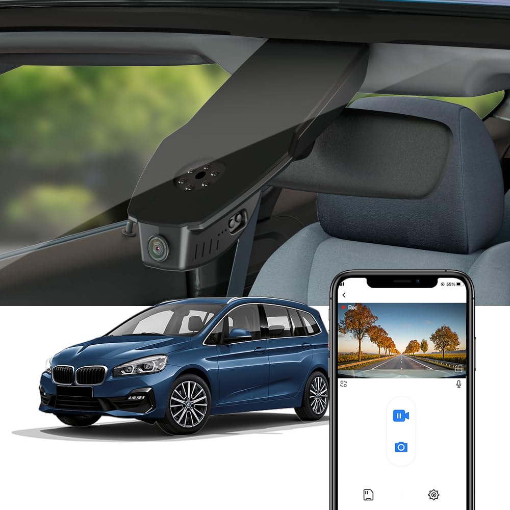 Fitcamx Dashcam 4K Compatible avec BMW 2 Series Gran Tourer and Active Tourer F45 F46 2016-2022, OEM Caméra de Voiture 2160P UHD Video WiFi, G-Senseur, Enregistrement en Boucle, Plug&Play, Carte 64 Go