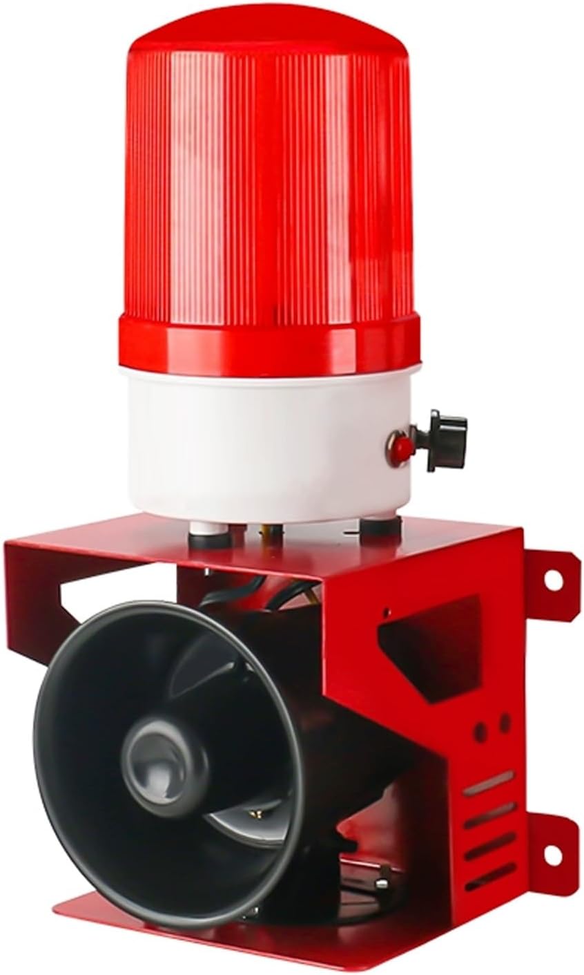 120dB Industrial Siren Alarm with Strobe Light - High Volume Sound & Visual Alert System for Security, Emergency, & Hazard Warning - Loudspeaker Alarm for Safety