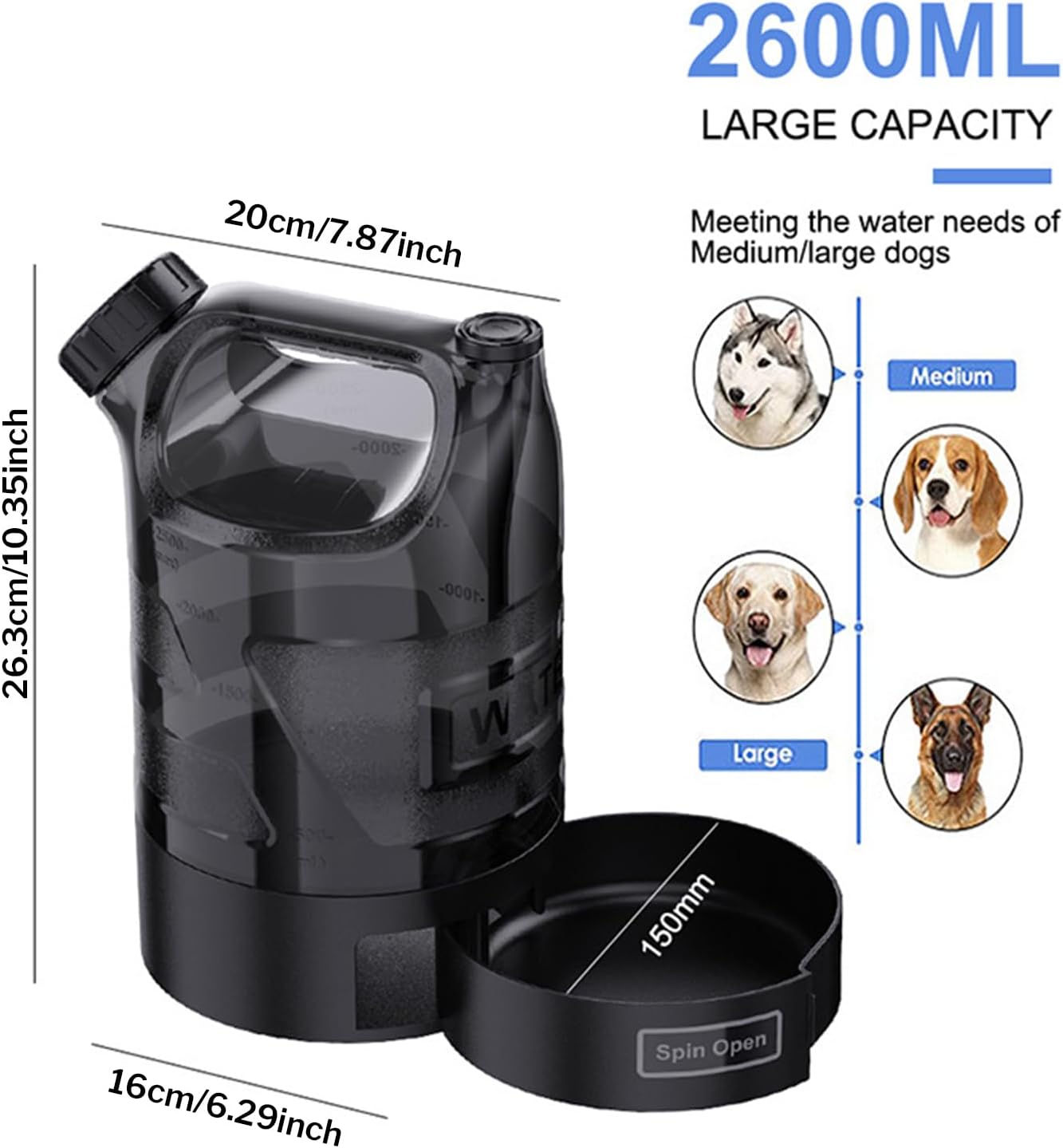ポータブル ウォーターボトル - 大容量ペット給水器 | 小型犬 中型犬 散歩 ハイキング キャンプ 旅行 お出かけ ポータブ 【Nicelock】