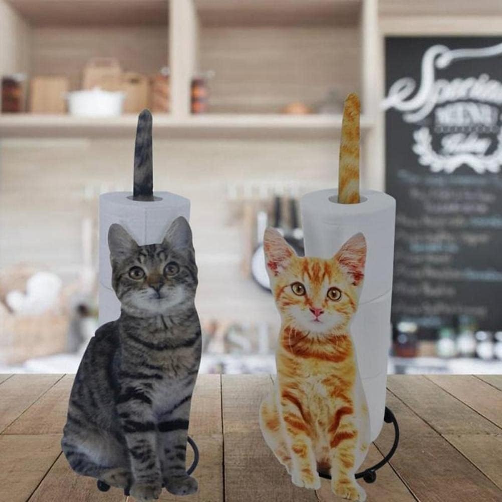 aqxreight Cat Design Paper Towel Holder, Cute and Functional Tissue Stand for Kitchen and Bathroom, Holds 3 Rolls, Ideal for Cat Lovers (Gray)