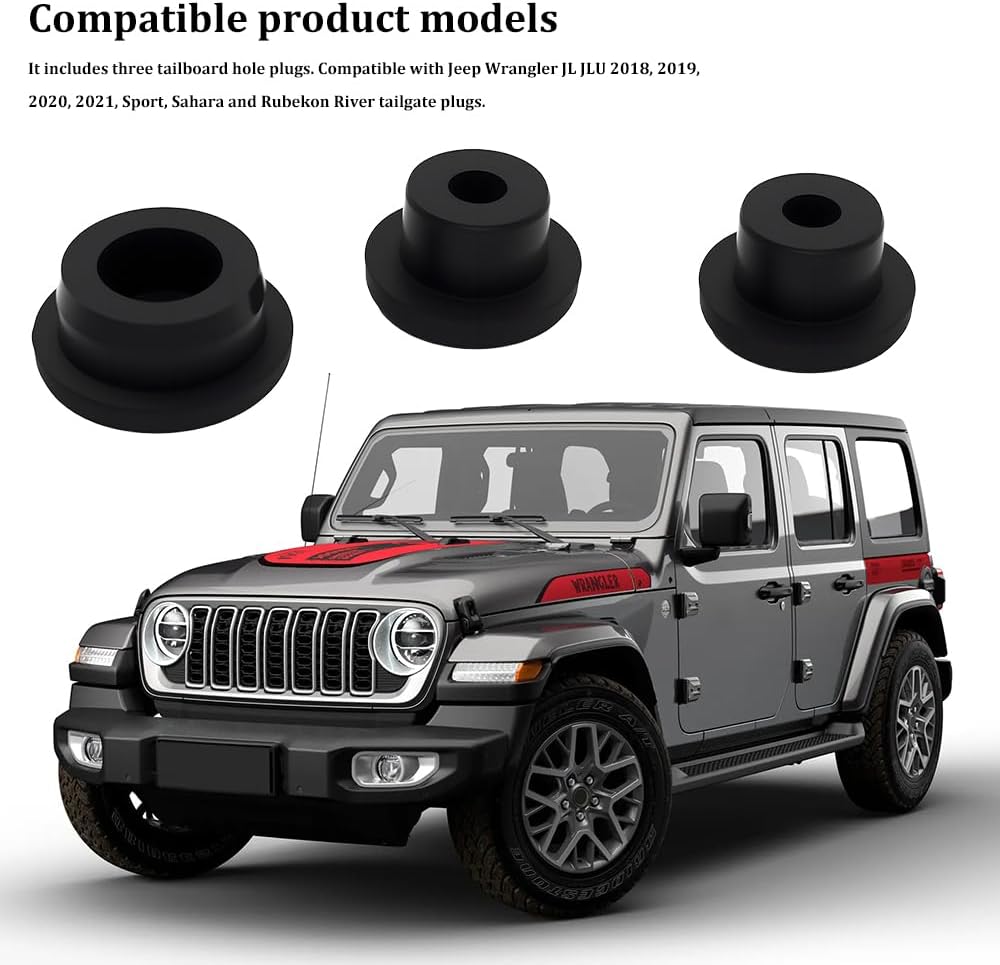 3 PCS Tailgate Plugs, Truck Tailgate Seals, Spare Tire Delete Hole Fill, Automotive Modification Accessories Waterproof Durable Rubber Car Tail Hole Plug Compatible with Jeep Wrangler