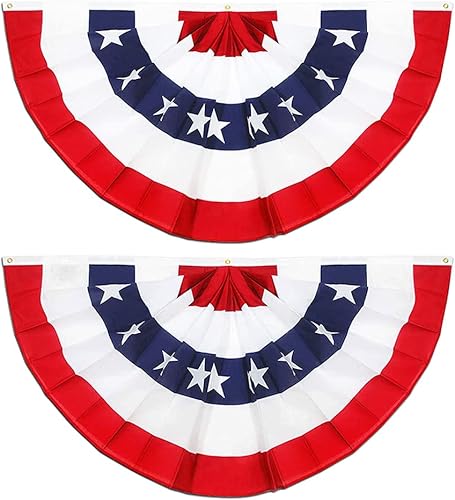 2 banderas plisadas de Estados Unidos para abanico de Estados Unidos banderines de 2 x 4 pies banderines de medio abanico para exteriores con