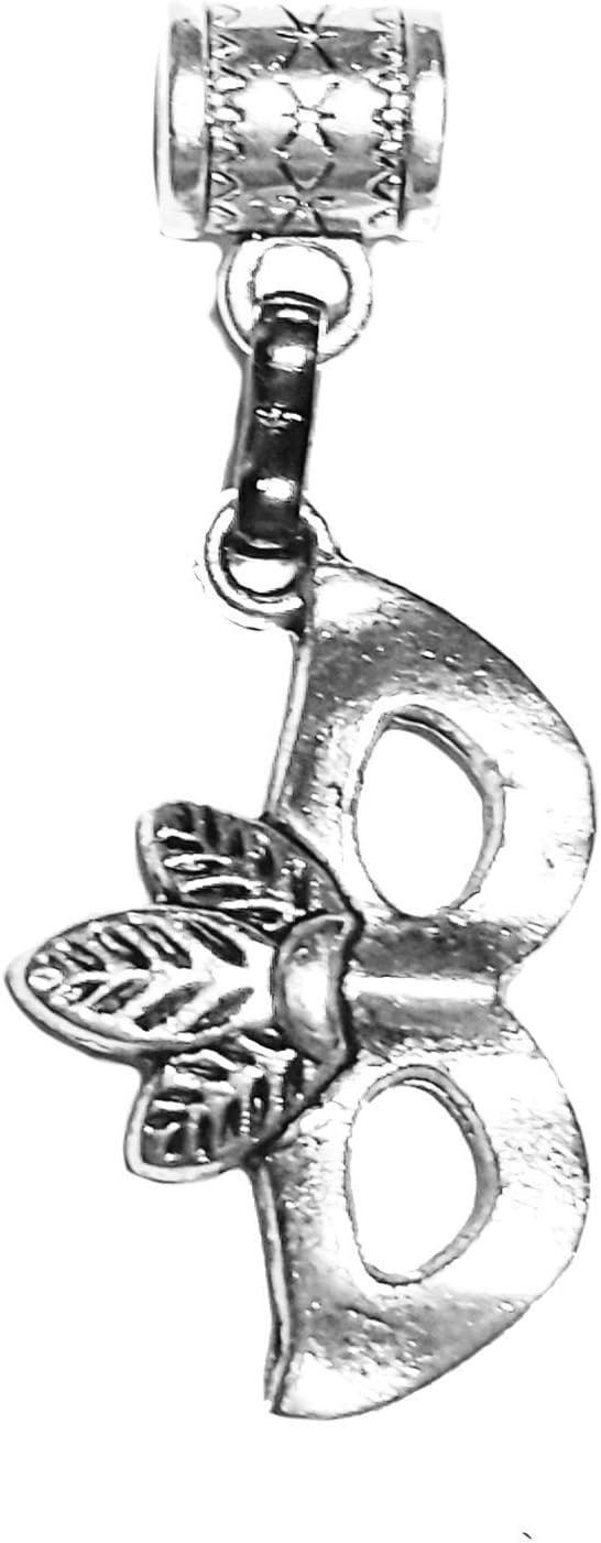 Handmade"Carnival Mask charm" is an antique Silver Hanging charm by Mossy Cabin for large hole snake chain charm bracelet, or add to a neck chain, pendants, necklace or key chain