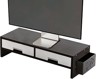 Desk Monitor Stand Riser, 50x19.5x13.5cm Double Drawer Ergonomic Organizer | Moisture Resistant Computer Desk Monitor Riser | For Family Friends Home Offices Indoor Study Bedroom Room