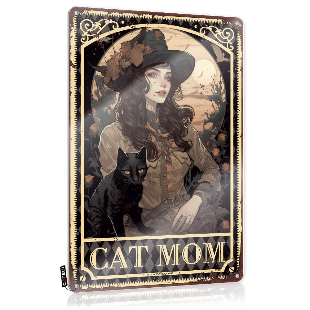 MGHTLCCME Bbq Signs Outdoor Witch Cat Mom Tin Sign Spiritual Wall Decorretro Bathroombathroom Decorations For Wallmens Bathroom Decor Funny Bar Decor Small Metal Tin(30X40CM)