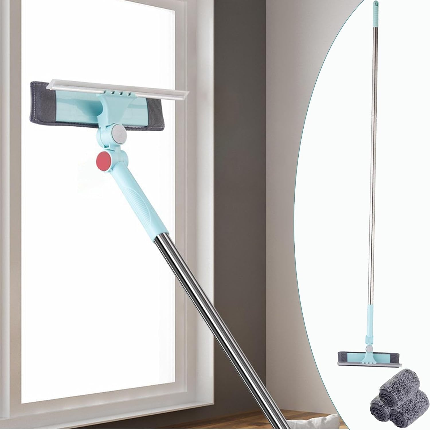 YXXSDP Window Cleaning Combo - Squeegee & Microfiber Windows Scrubber, Glass Washing Kit with Extension Pole and Rotating Head, Car Windshield/Hose Window Washer Squeegie(6.6ft/2m)