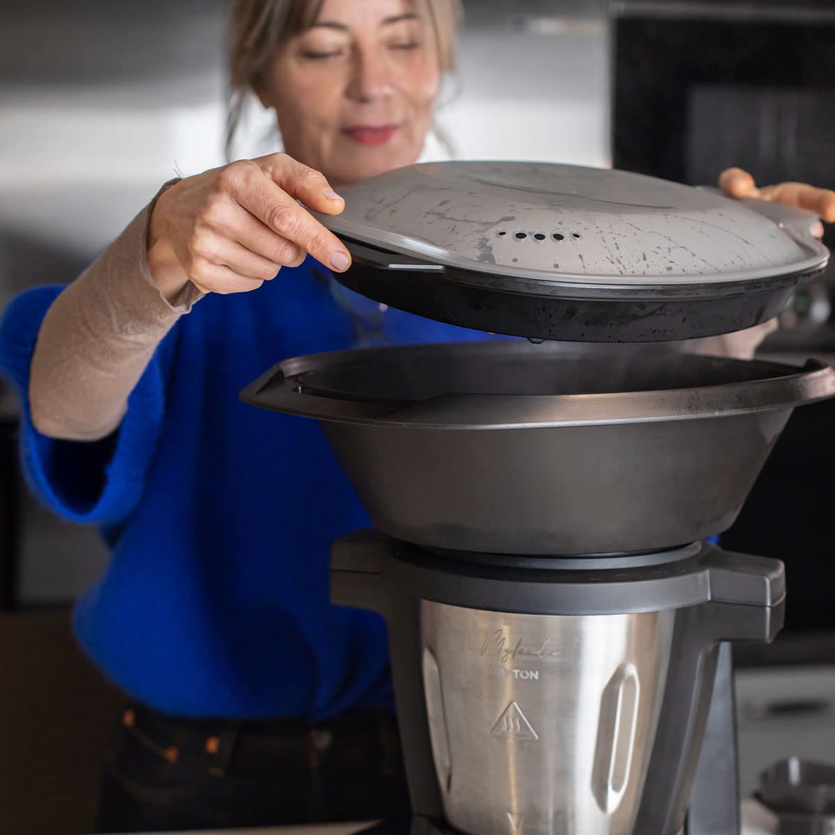 PRIXTON Robot de Cocina Multifunción My Foodie WiFi Pantalla táctil APP móvil con Recetario 1000 W 10 Velocidades Vaporera Doble