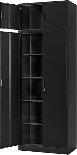 Miniatura 14 de Gabinete de almacenamiento de metal, gabinete de almacenamiento con bloqueo de 71 pulgadas con estantes ajustables y 2 cajones, gabinetes de acero